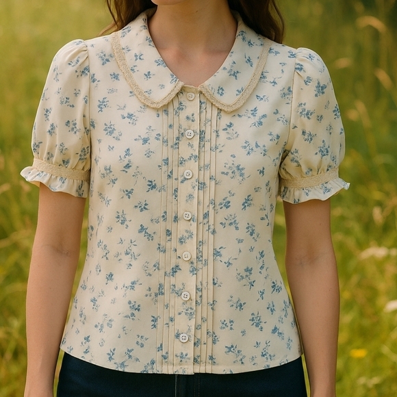 Rihos Tops - NWT Rihos Floral Lace Cottagecore Blouse Size L
